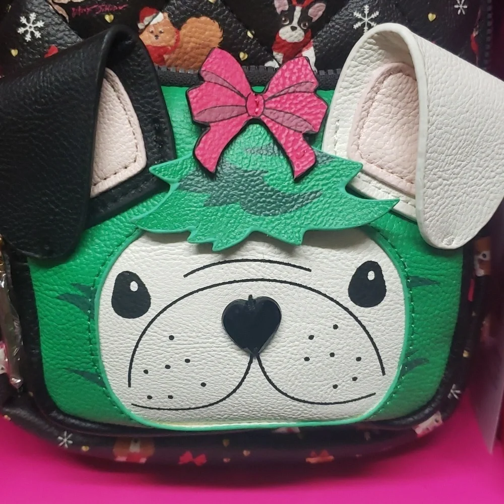 Betsey Johnson NWT, NIB 2-piece Backpack and Card Case Holiday Dog Set